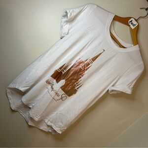 Walt Disney World 50 Years White Shirt Rose Gold Metallic Castle Women's M